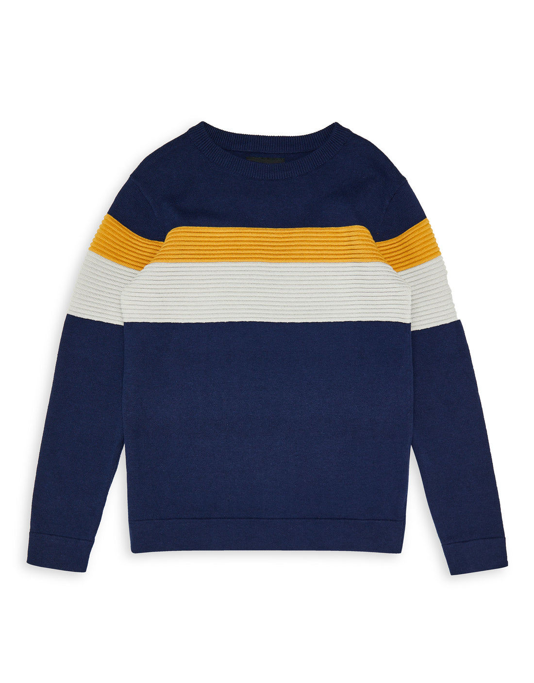 Boys' Blue Colourblock Stripe Knitted Crew Neck Kids' Jumper – Threadbare