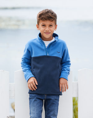 Boys' blue multicolor brushed fleece sweatshirt