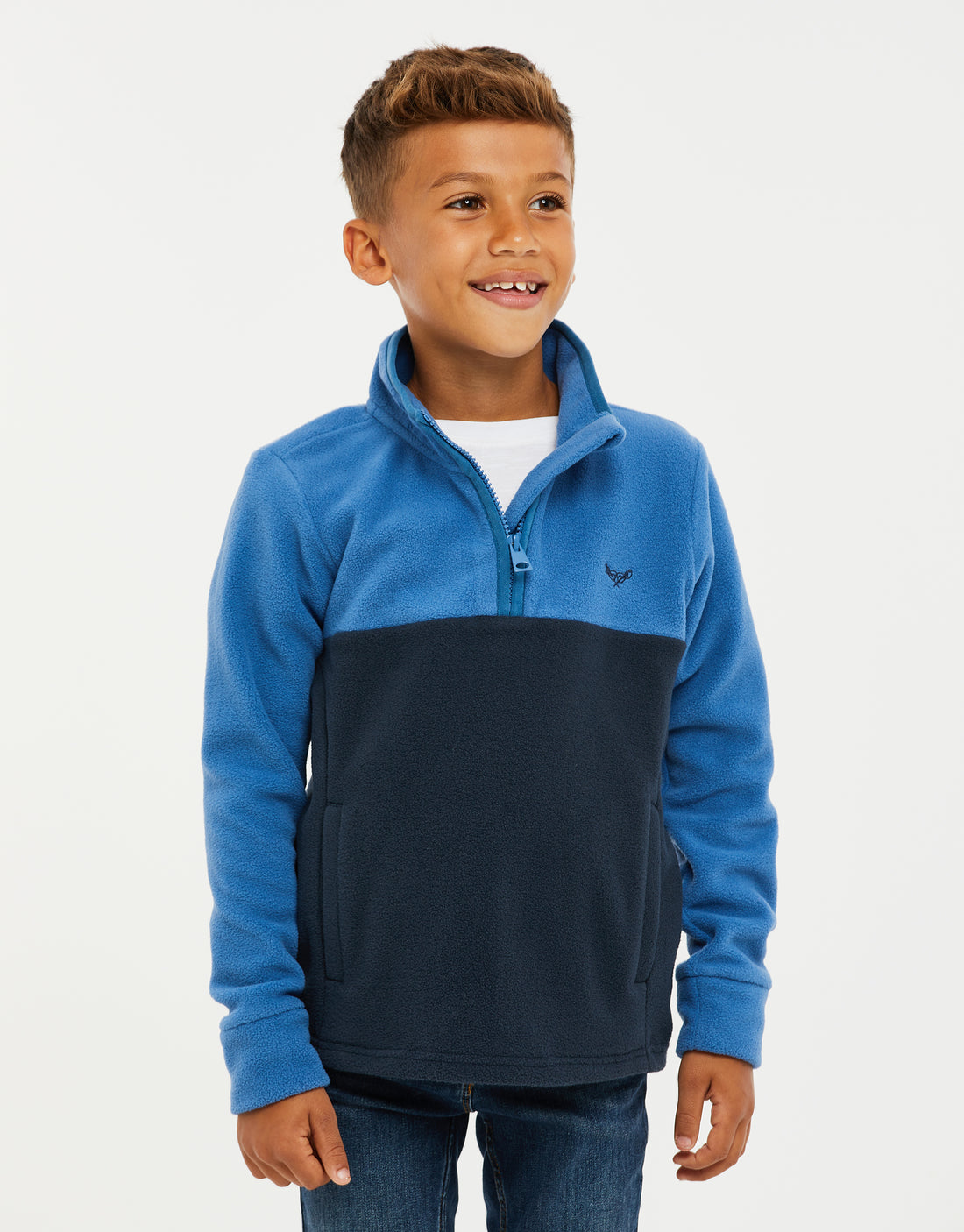 Boys' blue multicolor brushed fleece sweatshirt