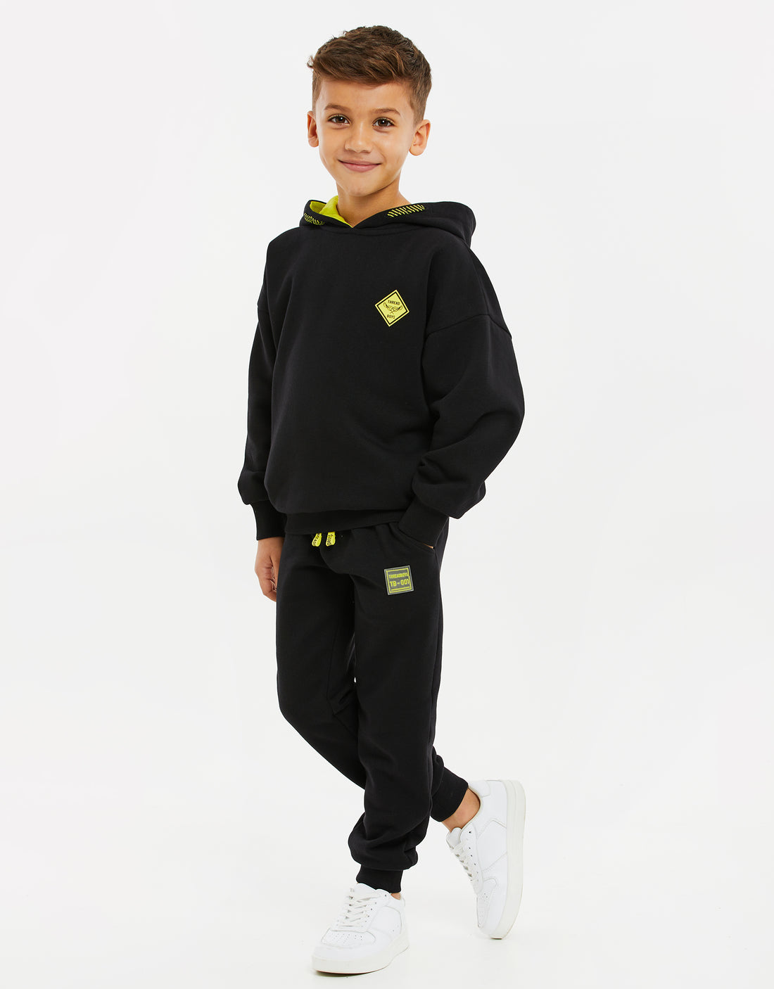 Boys' Black Contrast Kids' Hoodie & Joggers Co-ord (2-Piece Set ...