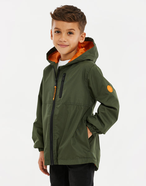 Boys' Khaki Green Lightweight Hooded Zip-Up Kids' Jacket – Threadbare