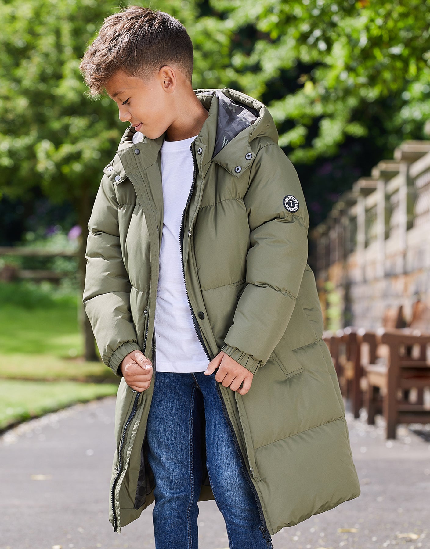 Longline Puffer Light Khaki Puffer Jacket Threadbare Boys' Khaki