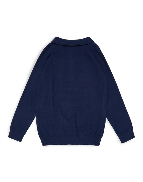 Boys' Navy Blue Button Collar Knitted Kids' Polo Jumper – Threadbare