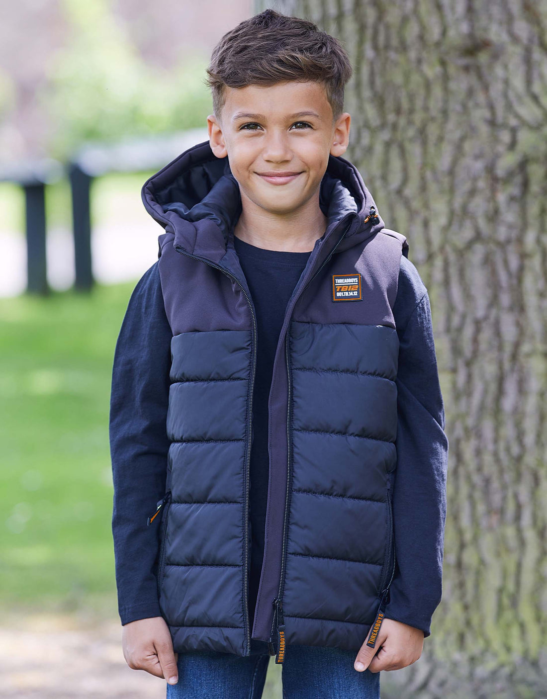 Boys' Navy Blue Padded Hooded Gilet Kids' Jacket – Threadbare