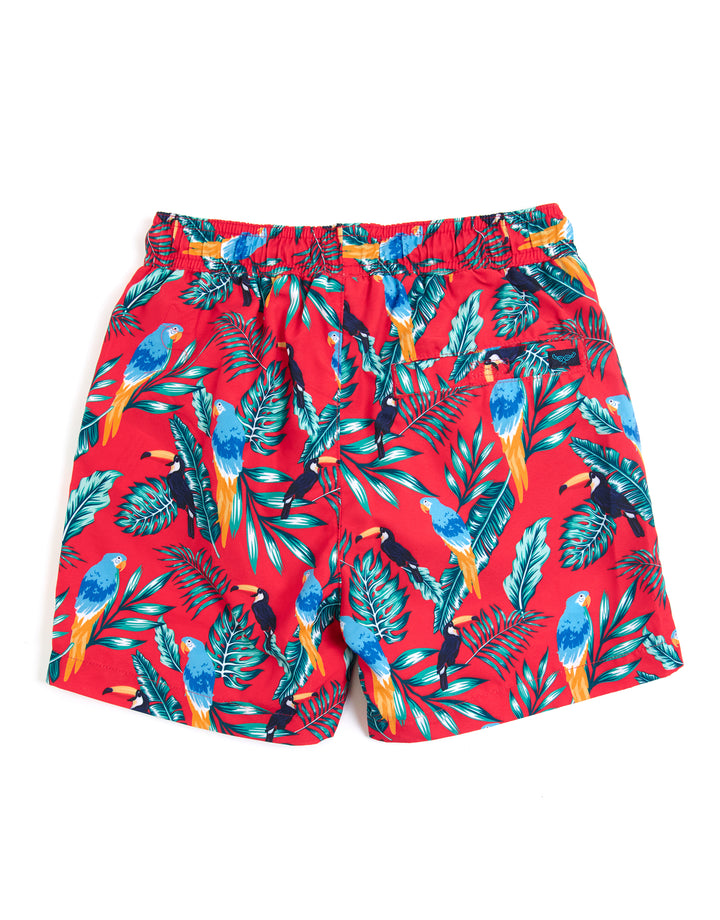 Threadboys Boys' Red Tropical Print Swim Shorts & Bucket Hat (2-Piece Set)