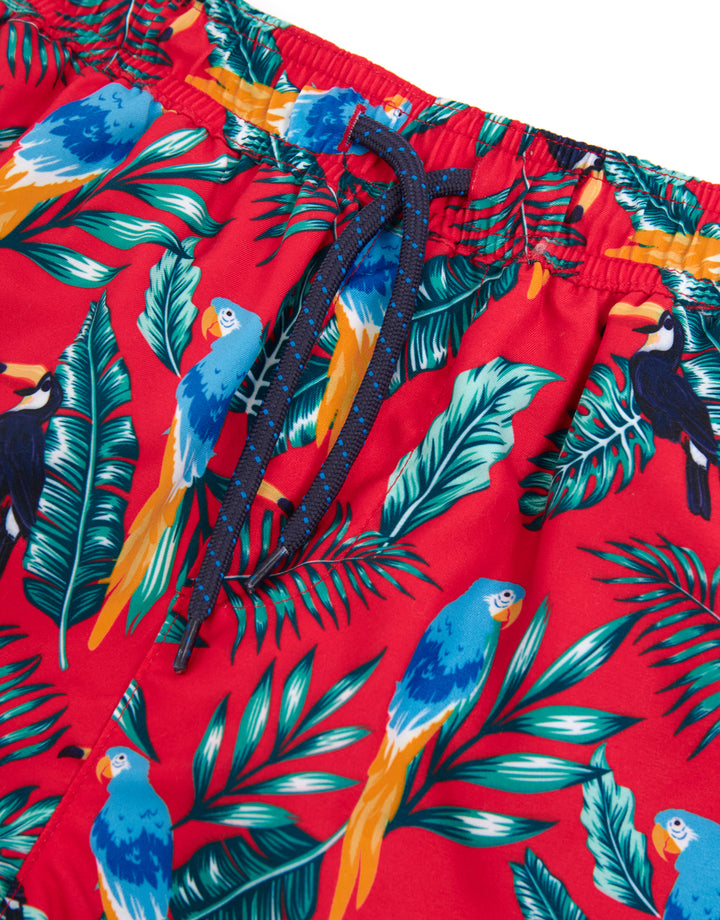 Threadboys Boys' Red Tropical Print Swim Shorts & Bucket Hat (2-Piece Set)
