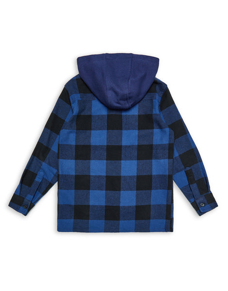 Boys' Royal Blue Check Kids' Hooded Long Sleeve Shirt – Threadbare