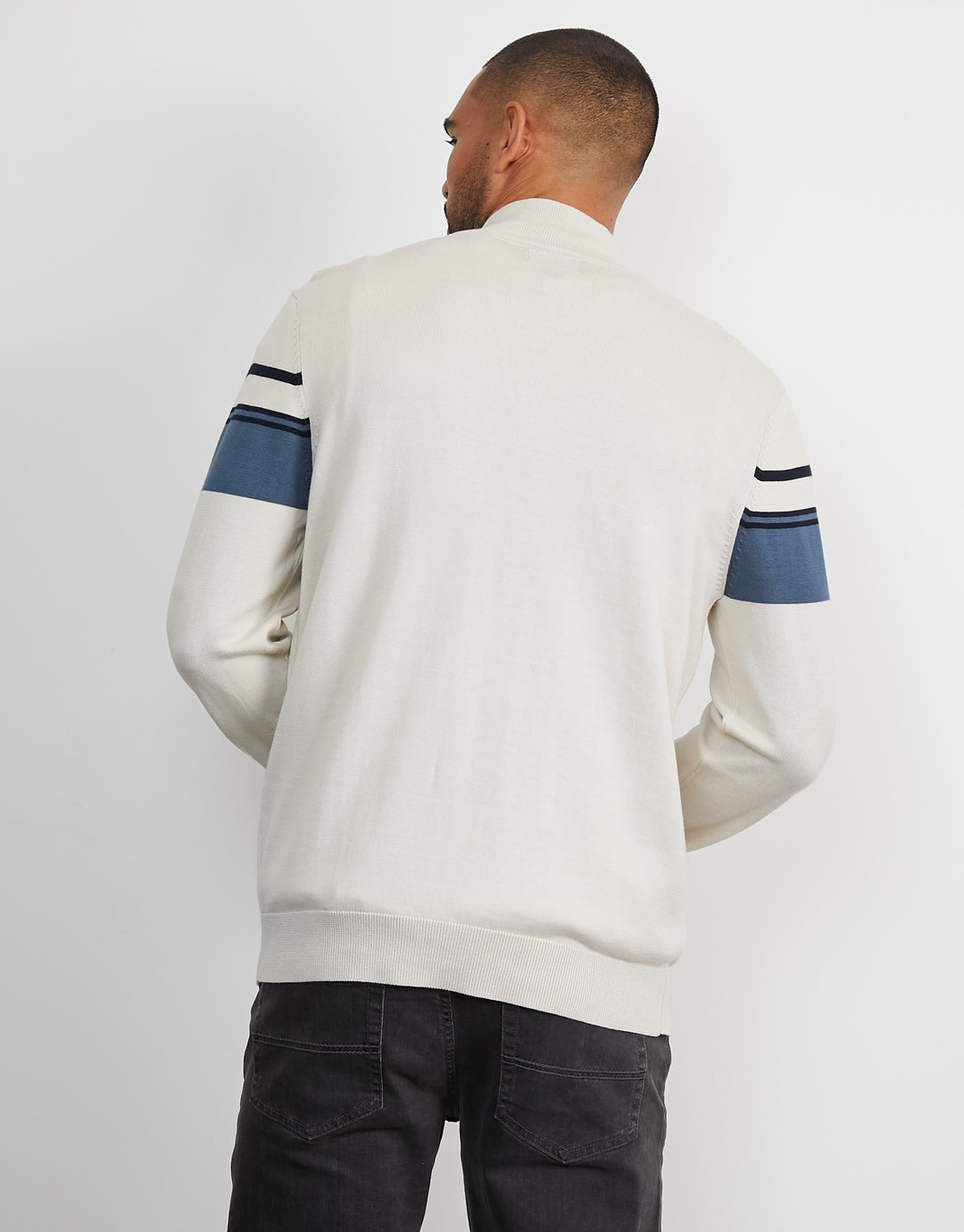 Ecru Mix Quarter Zip Colourblock Jumper