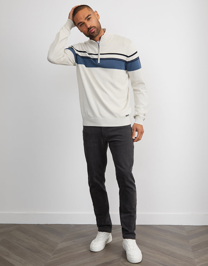 Ecru Mix Quarter Zip Colourblock Jumper