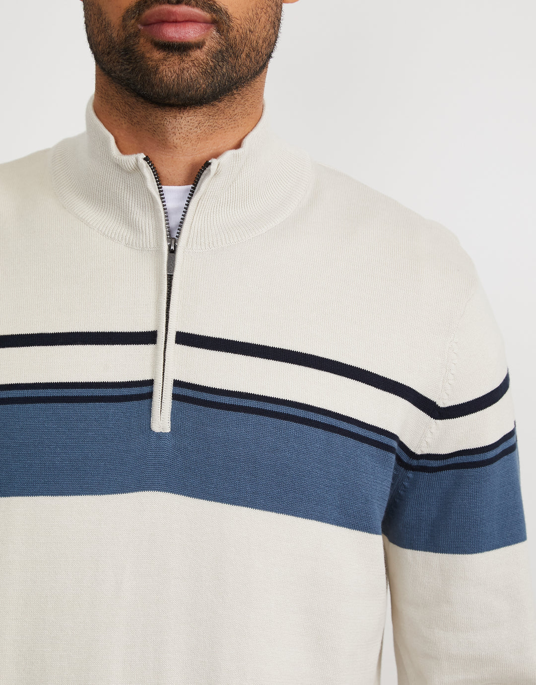 Ecru Mix Quarter Zip Colourblock Jumper