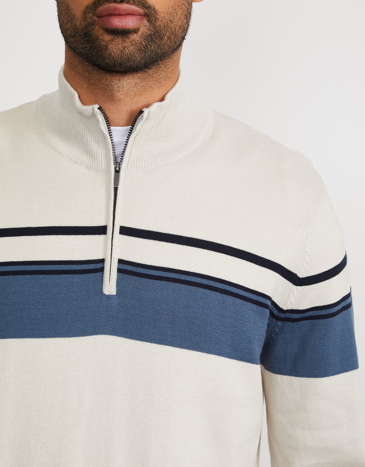 Ecru Mix Quarter Zip Colourblock Jumper