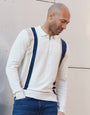 Ecru Marl Striped Quarter Zip Polo Jumper