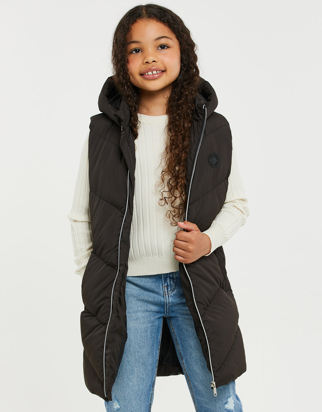 Longline Body Warmer Girls Threadbare Girls' Black Chevron Quilted