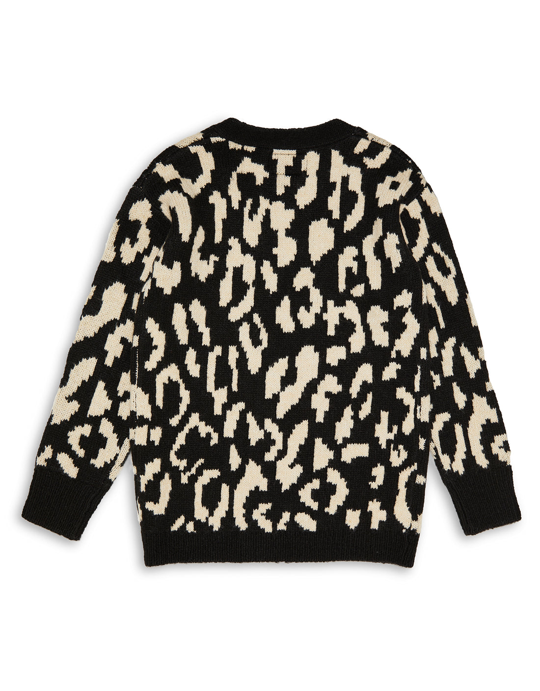 Girls' Black Leopard Print Jacquard Longline Knitted Kids' Cardigan ...