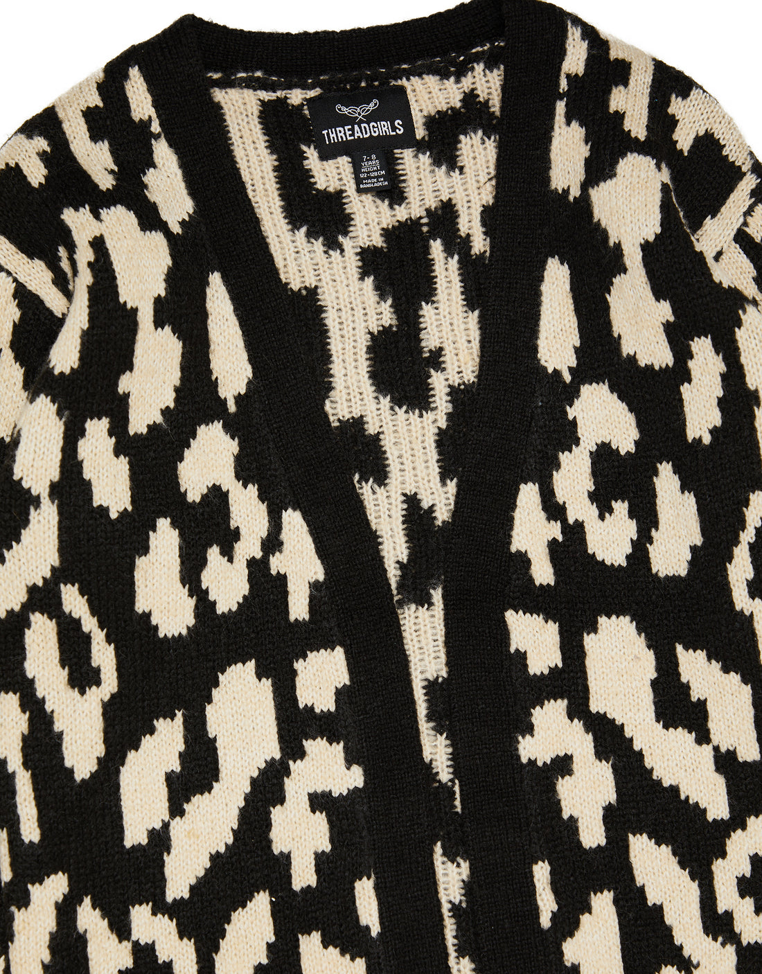 Girls' Black Leopard Print Jacquard Longline Knitted Kids' Cardigan ...