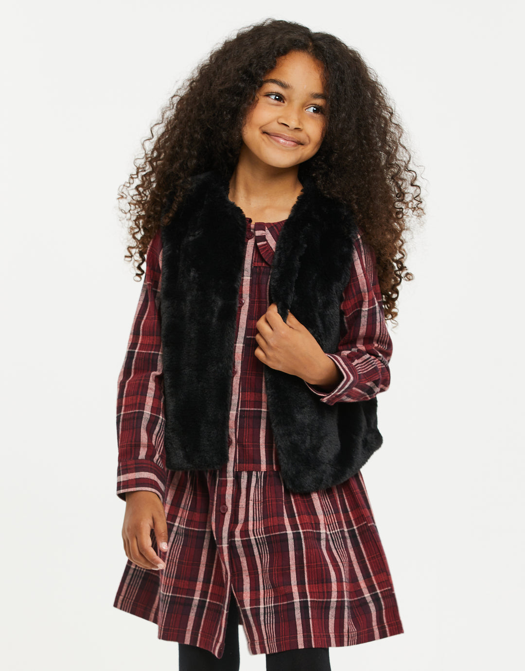Black Faux Girls Fur Body Warmer Threadbare Girls' Black Short