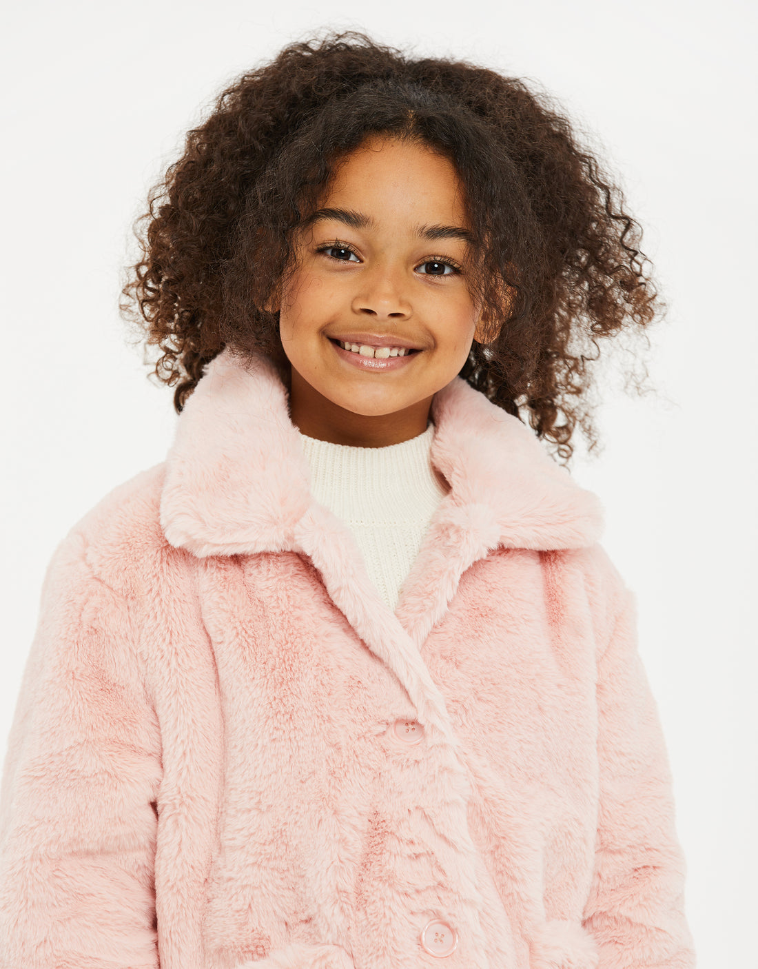 Girls' Pink Faux Fur Button Down Kids' Jacket – Threadbare