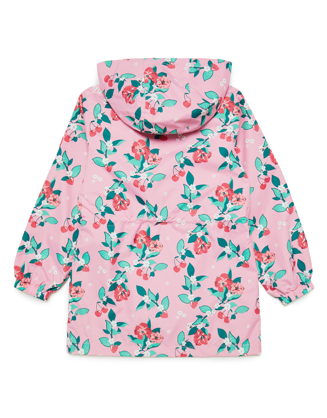 Girls' Pink Floral Cherry Print Lightweight Rubberised Cagoule Kids ...