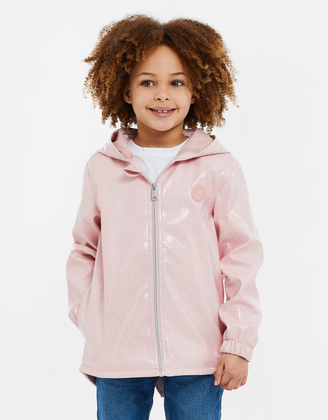 Girls' Pink Glitter Hooded Zip-Through Coat Kids' Mac – Threadbare