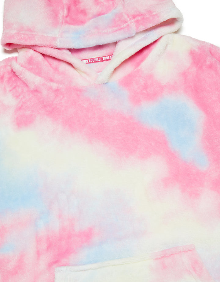 Threadgirls Girls' Pink Tie Dye Oversized Loungewear Hoodie