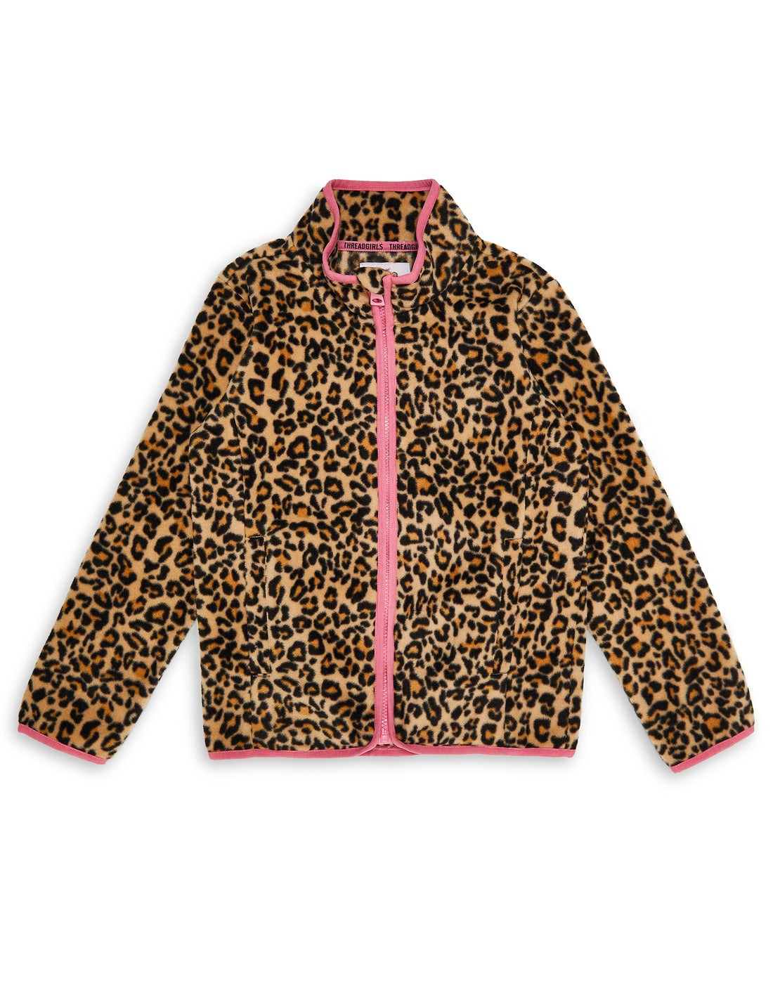 Girls' Tan Leopard Print Zip-Through Funnel Neck Fleece Kids' Jacket ...
