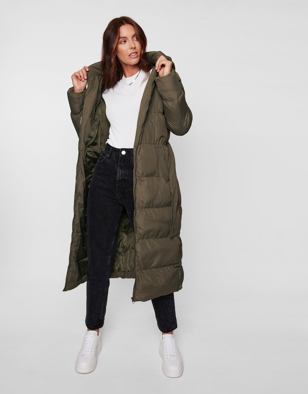 Threadbare Women's Khaki Green Longline Puffer Jacket