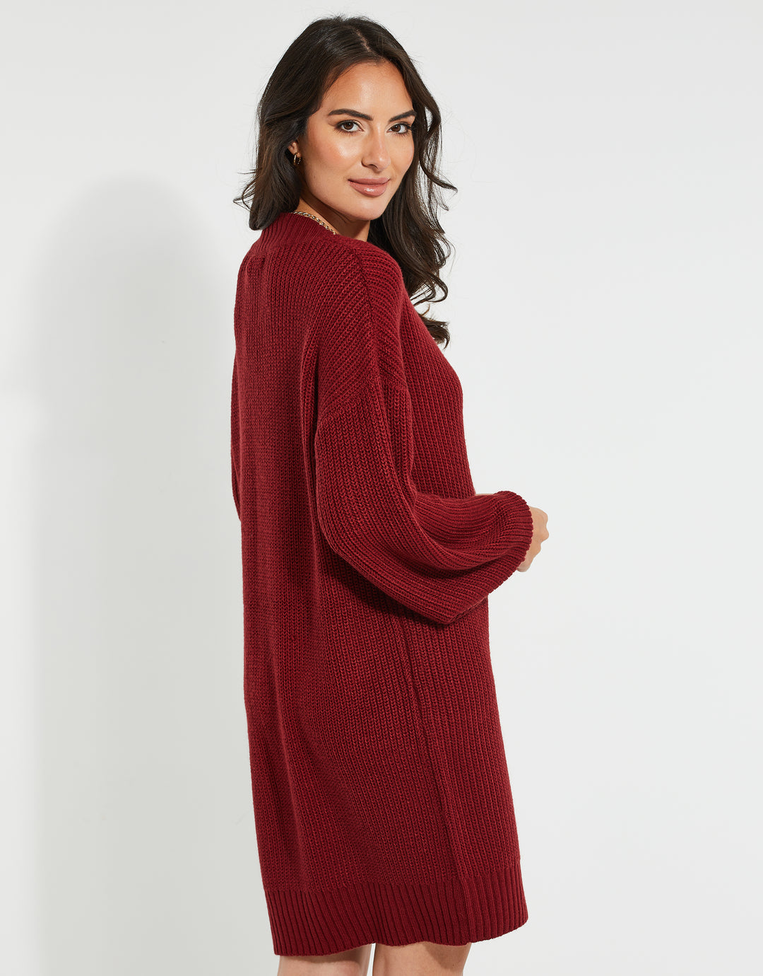 Threadbare Women's Red V-Neck Knitted Jumper Dress Threadbare Women's Red V-Neck Knitted Jumper Dress