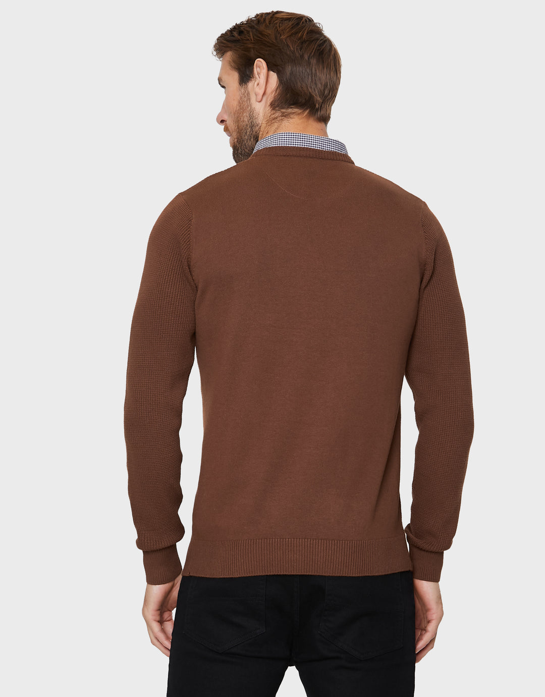 Auburn Brown Mock Shirt Collar Jumper