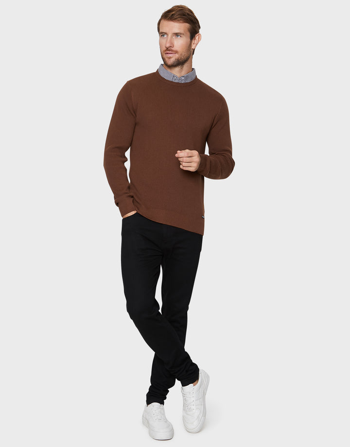 Auburn Brown Mock Shirt Collar Jumper