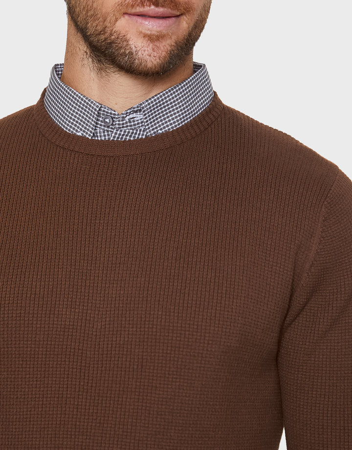 Auburn Brown Mock Shirt Collar Jumper