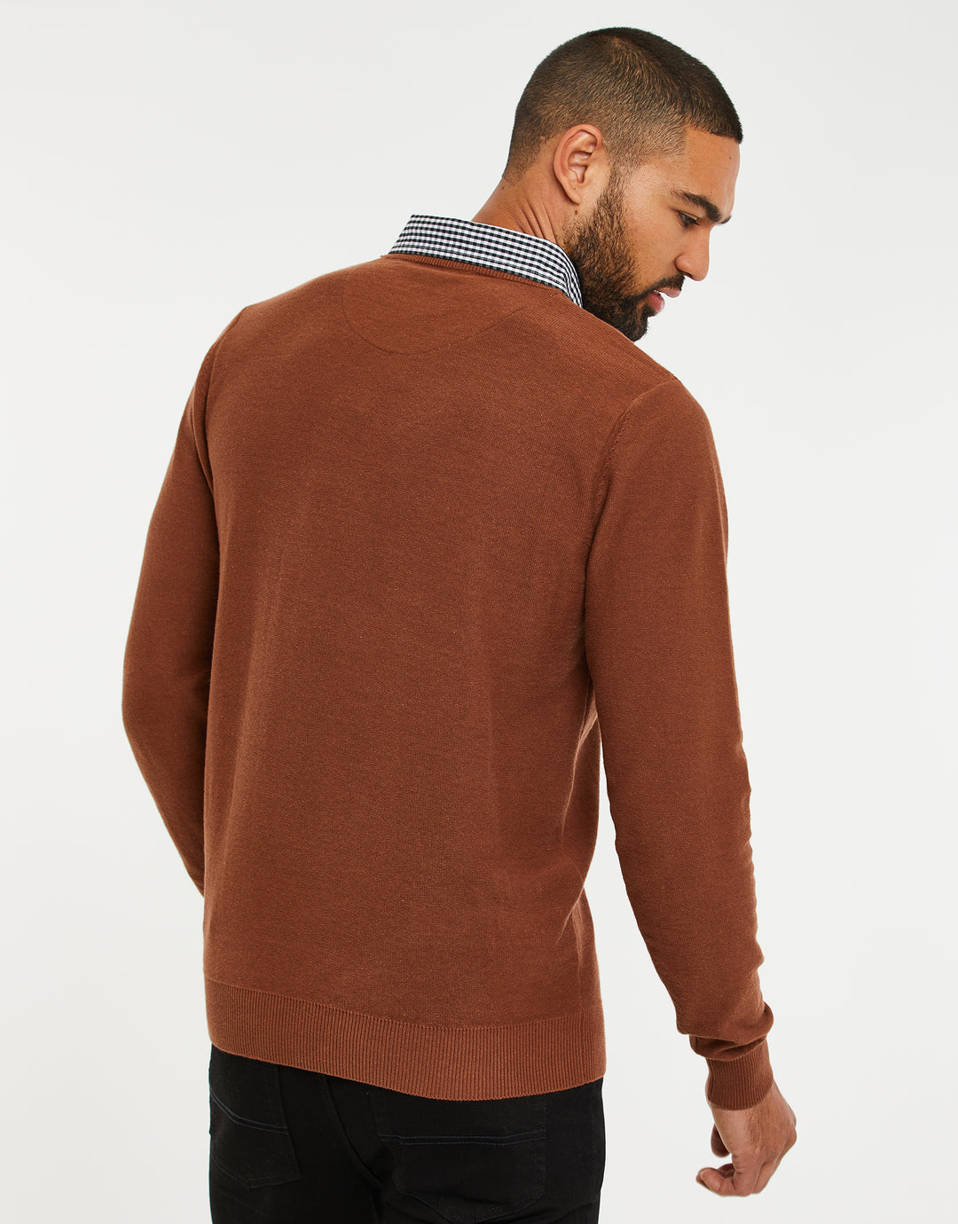 Auburn Brown Mock Shirt Knitted Jumper