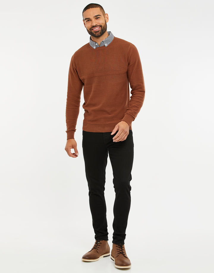 Auburn Brown Mock Shirt Knitted Jumper