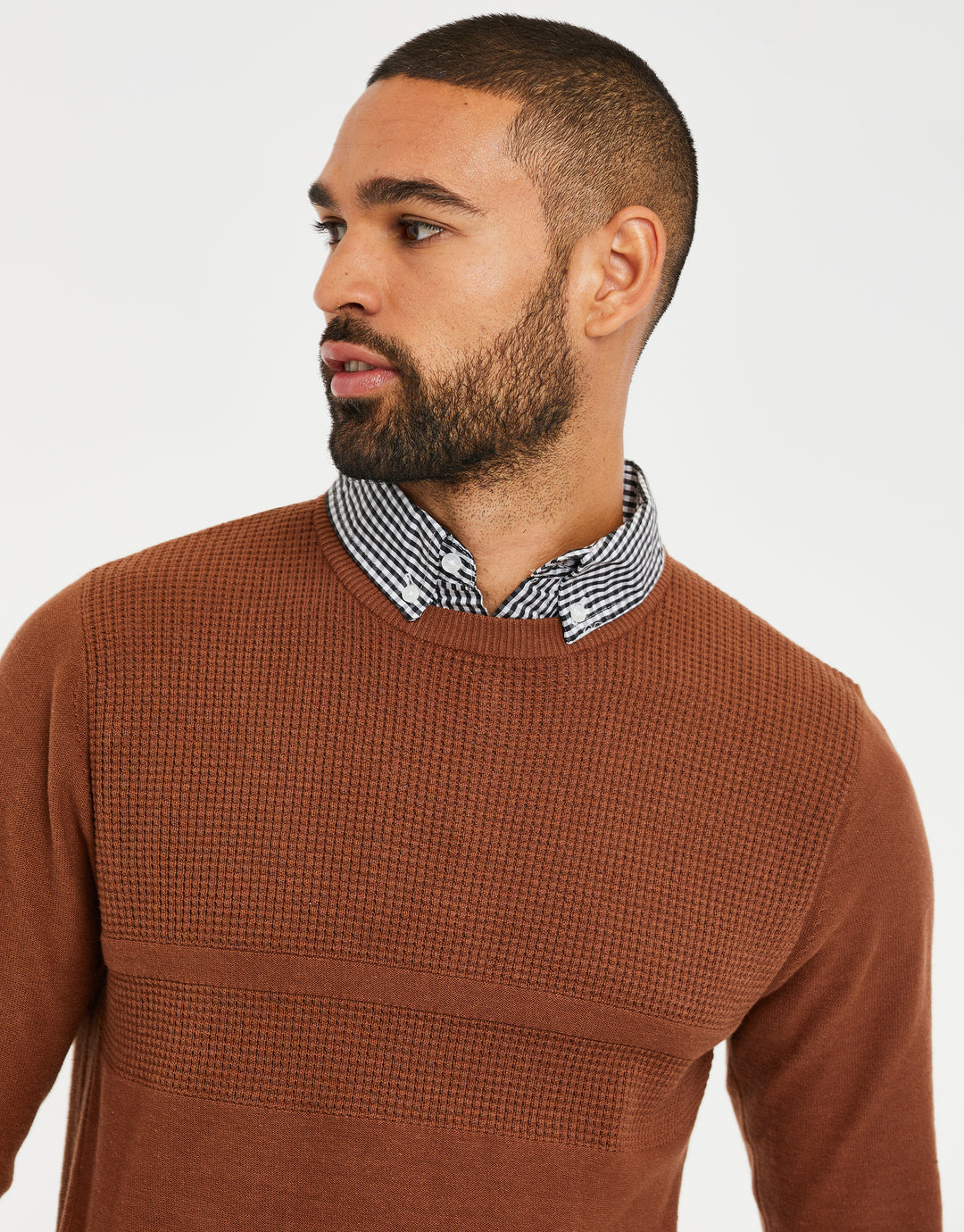 Auburn Brown Mock Shirt Knitted Jumper