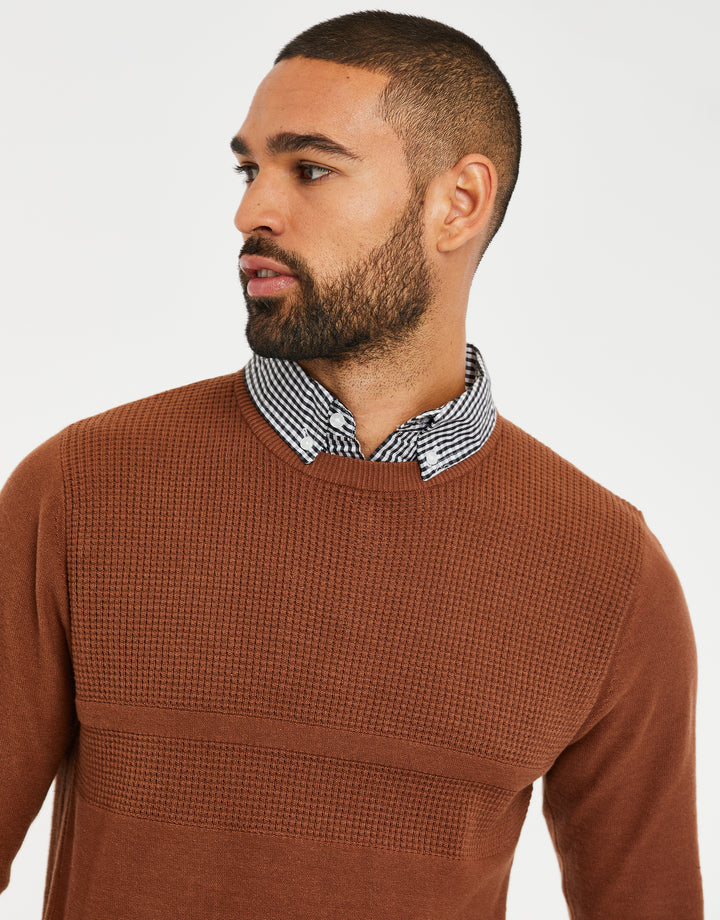 Auburn Brown Mock Shirt Knitted Jumper