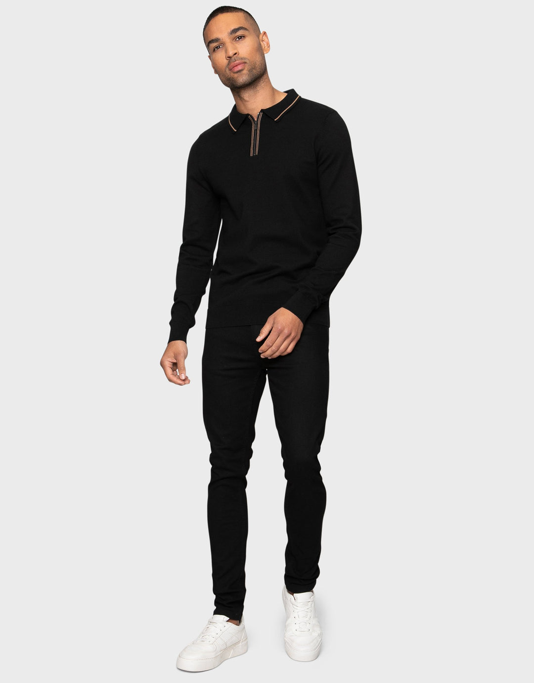 Barrow Jet Black / Camel Plain Zip Neck Polo