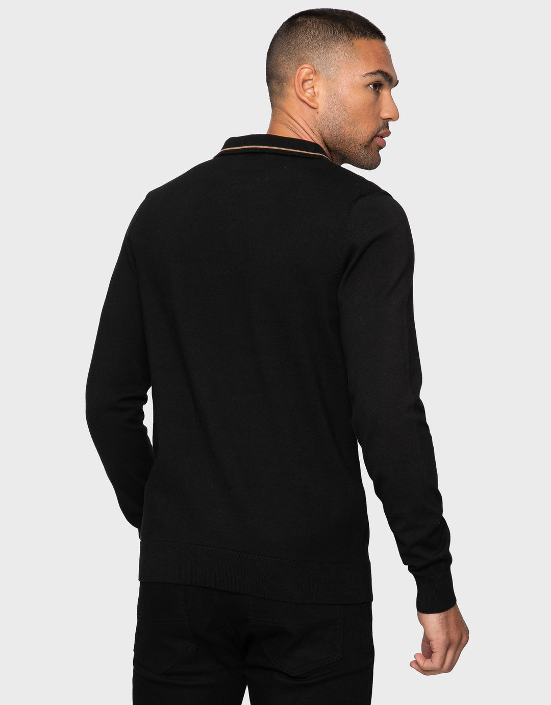 Barrow Jet Black / Camel Plain Zip Neck Polo