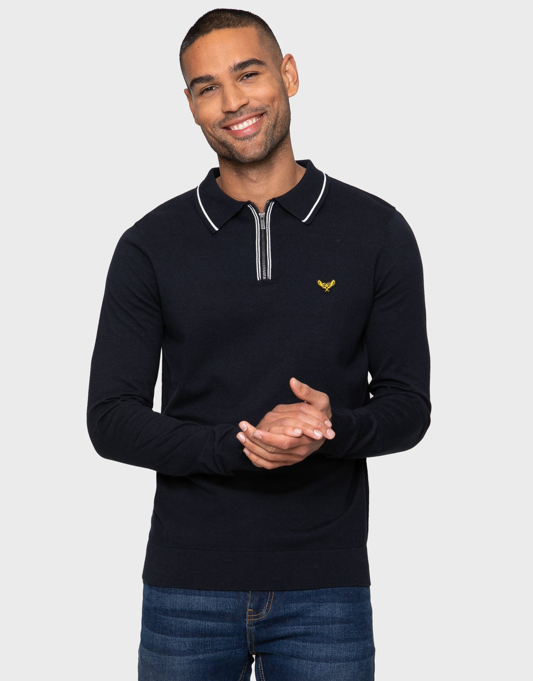 Barrow Navy / Ecru Plain Zip Neck Polo