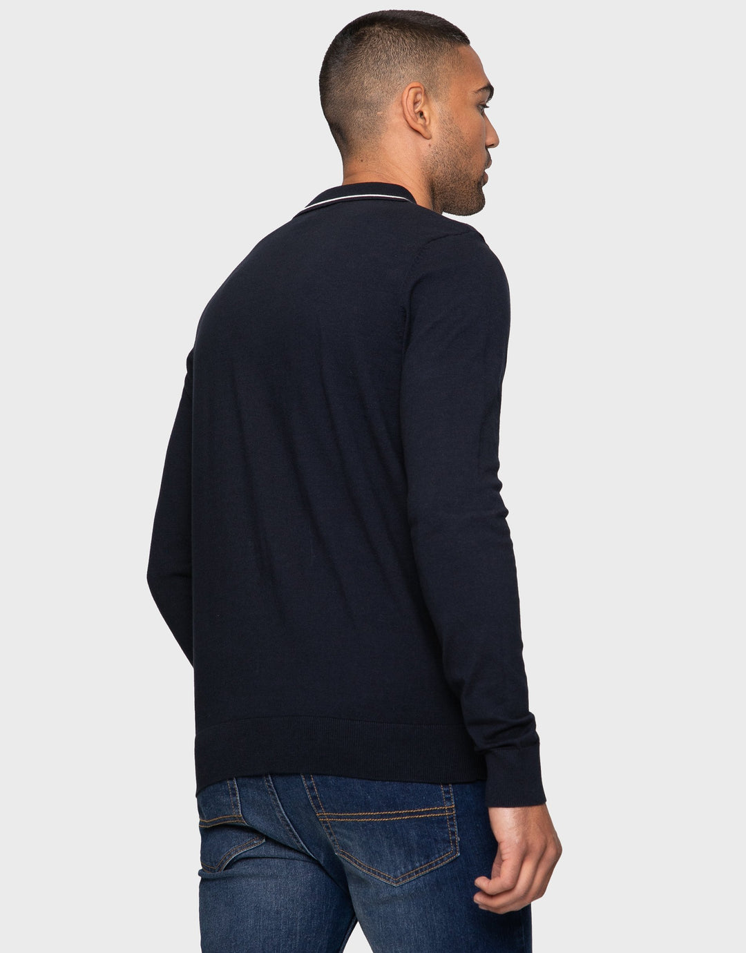 Barrow Navy / Ecru Plain Zip Neck Polo