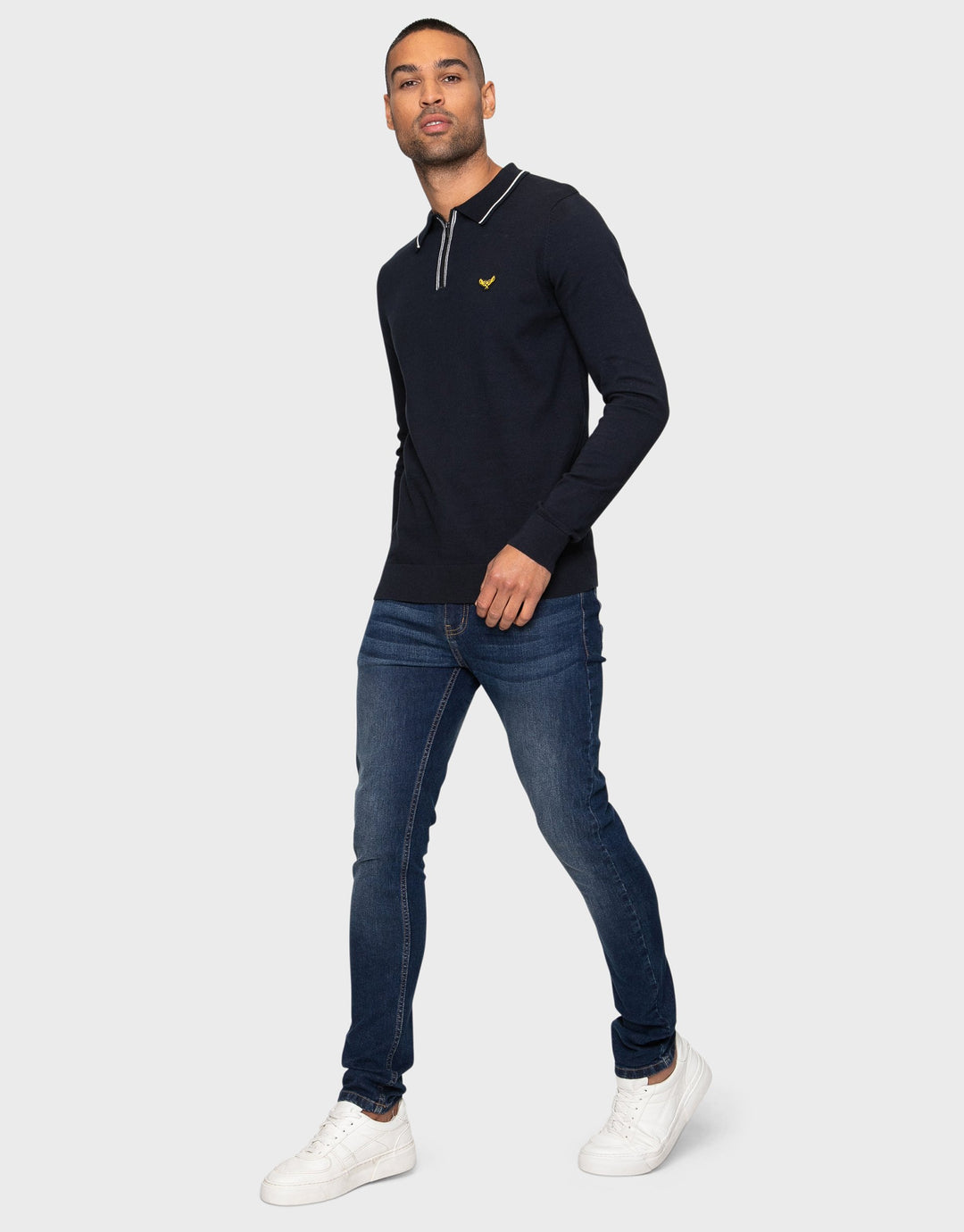 Barrow Navy / Ecru Plain Zip Neck Polo