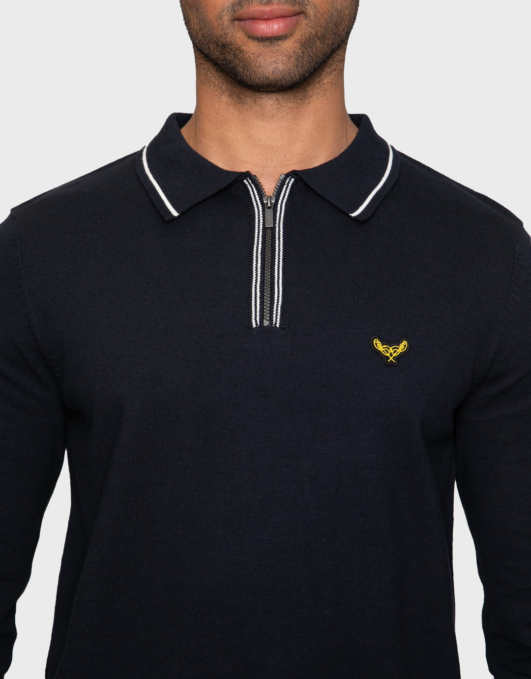 Barrow Navy / Ecru Plain Zip Neck Polo