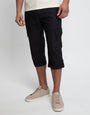 Black 3/4 Length Linen Blend Cargo Trousers