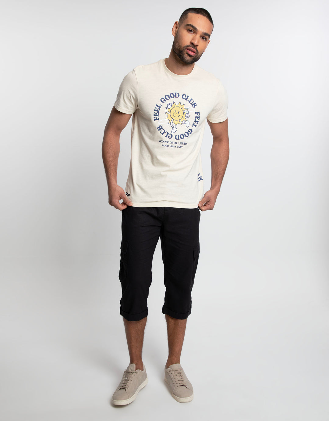 Black 3/4 Length Linen Blend Cargo Trousers