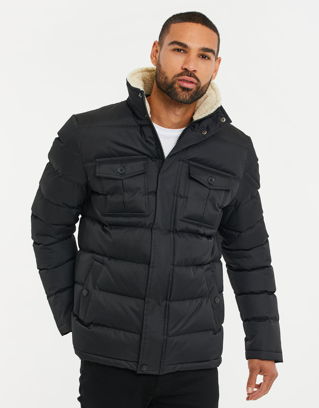 Black Borg Funnel Neck Padded Coat