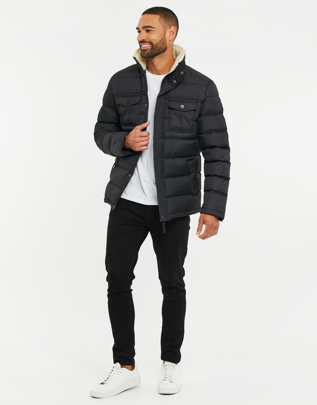 Black Borg Funnel Neck Padded Coat