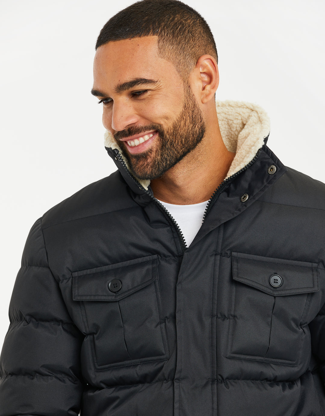 Black Borg Funnel Neck Padded Coat