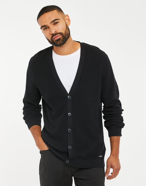 Men's Black Button Down Knitted V-Neck Cardigan – Threadbare