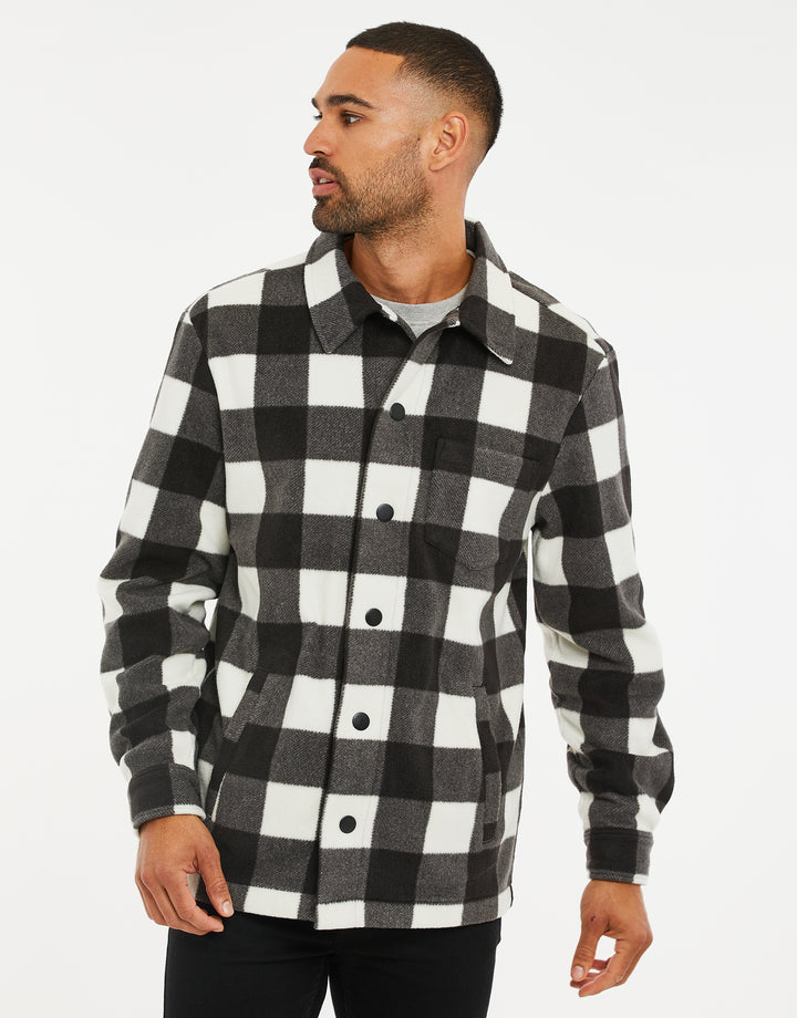 Black Check Faux Borg Shacket