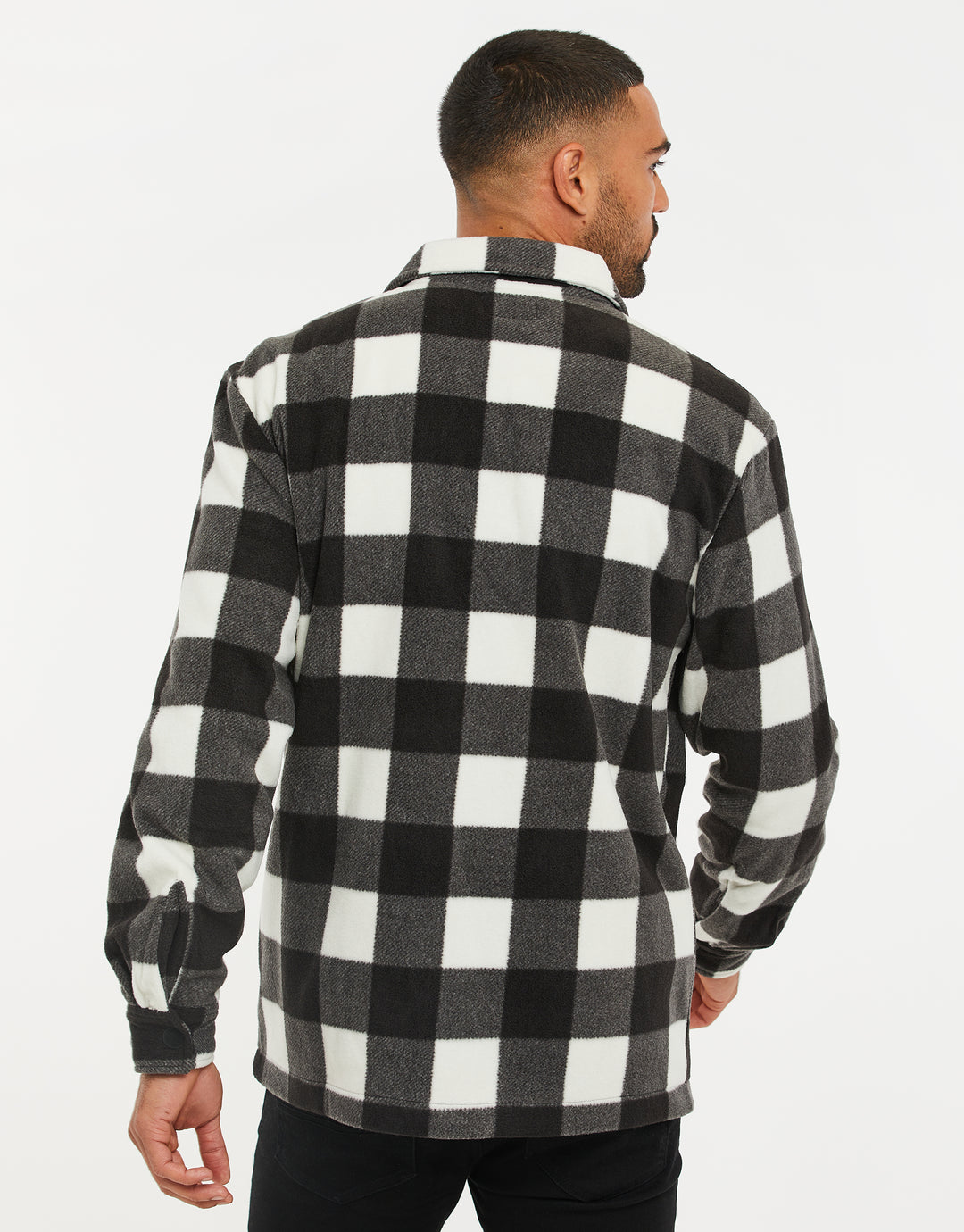 Black Check Faux Borg Shacket