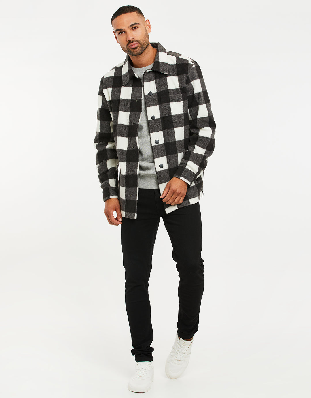 Black Check Faux Borg Shacket