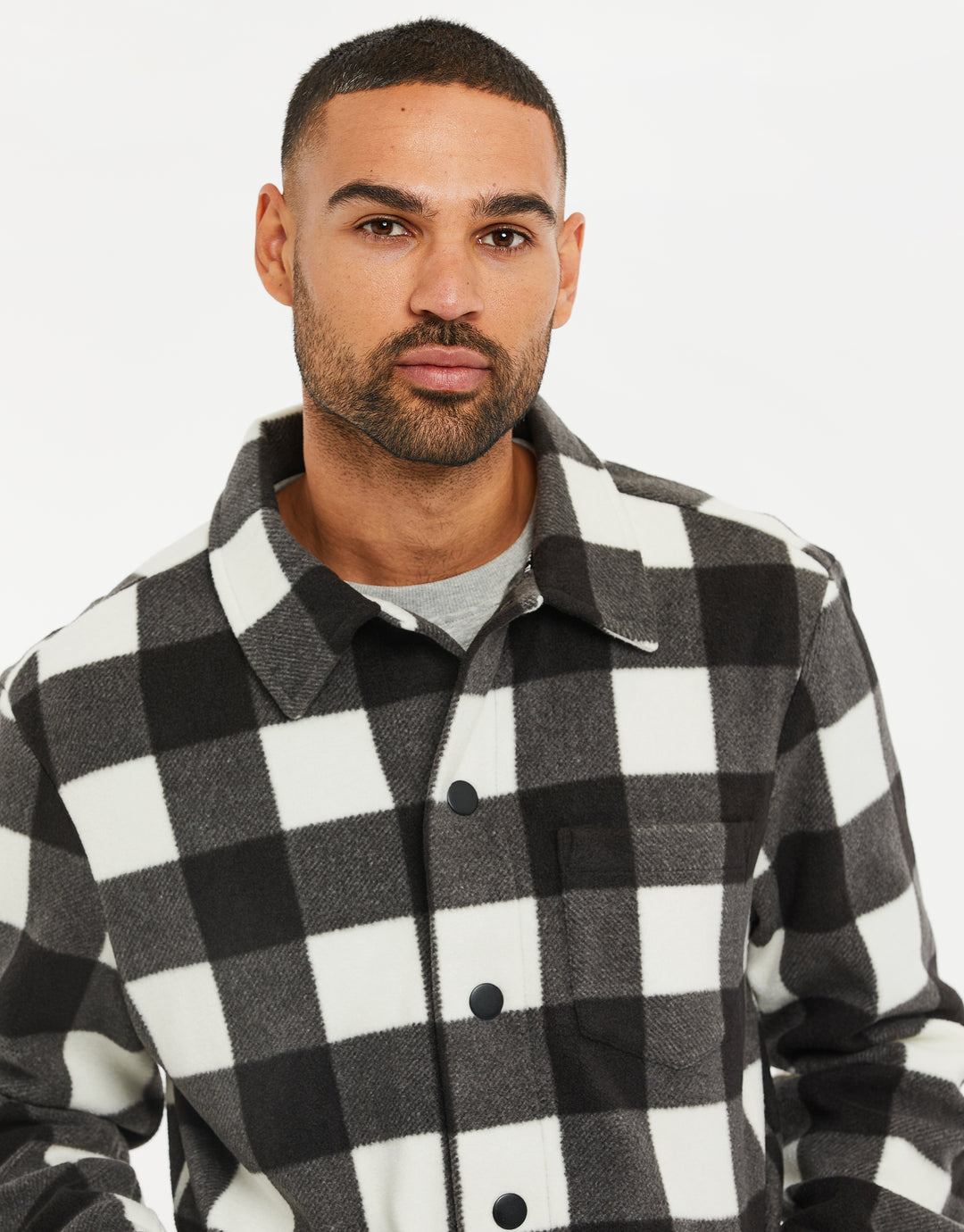 Black Check Faux Borg Shacket